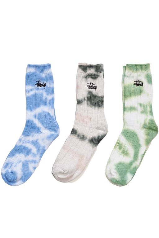 Stussy Mens Rib Tiedye (3 Pack) Socks White - BOJKD4697